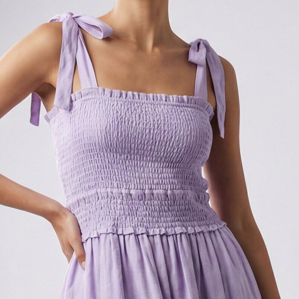 Lost + Wander Lilac Smocked Midi Dress with Tie Straps